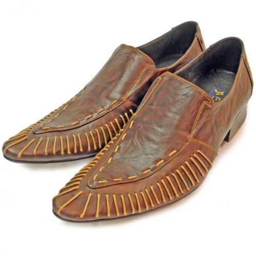 Fiesso Brown With  Beige Laces Genuine Leather Loafer Shoes FI8142